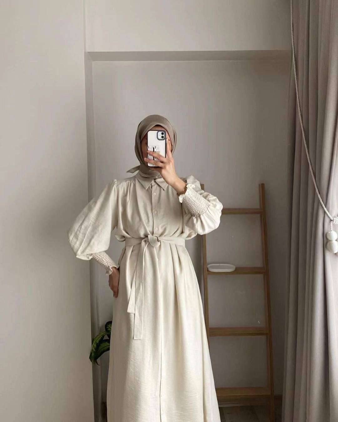 1 pc Women Cross Border Polyestor Full Abaya Off White