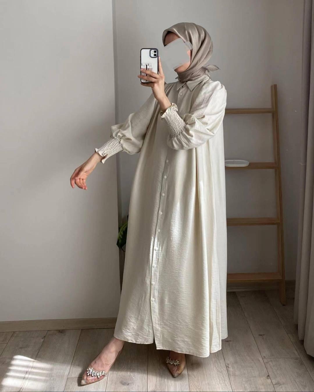 1 pc Women Cross Border Polyestor Full Abaya Off White