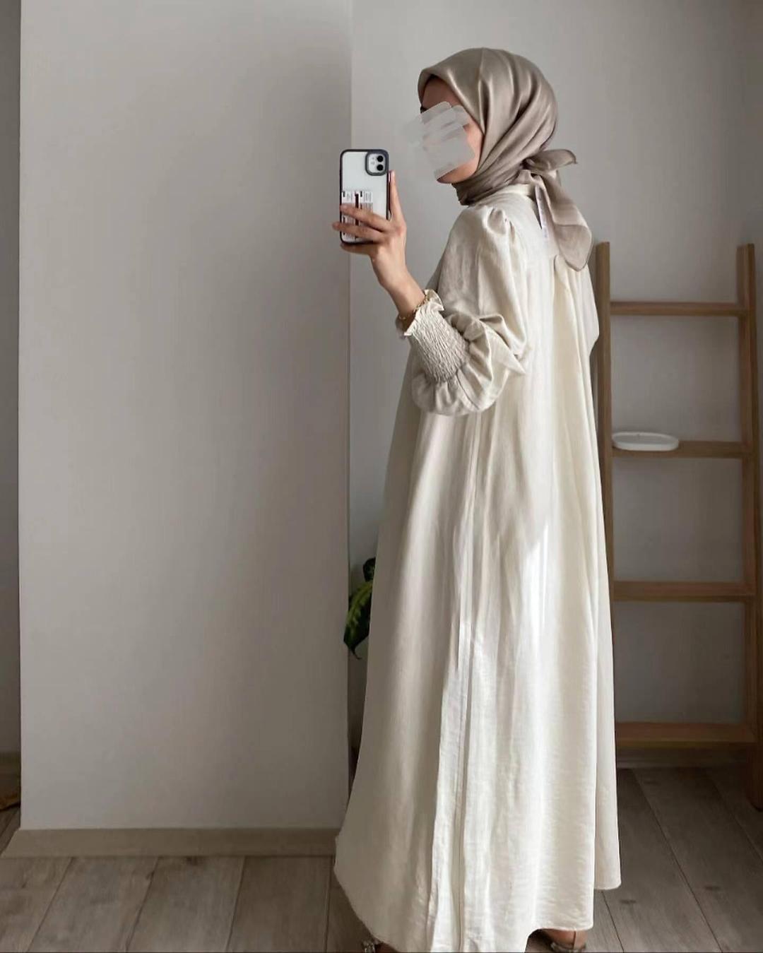 1 pc Women Cross Border Polyestor Full Abaya Off White